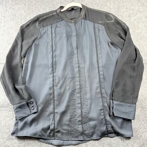 Rock & Republic Gray/Black Sheer Chiffon Sleeve Pintuck Tunic Blouse Top XL